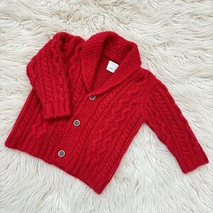 ZARA Boys Red Knit Cardigan Sweater